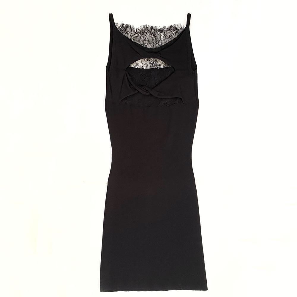 RED VALENTINO sheer lace twist cut out open back knit form fitting midi dress - Picture 4 of 12